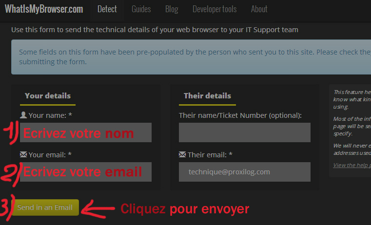 Exemple - envoyer vos informations sur votre navigateur